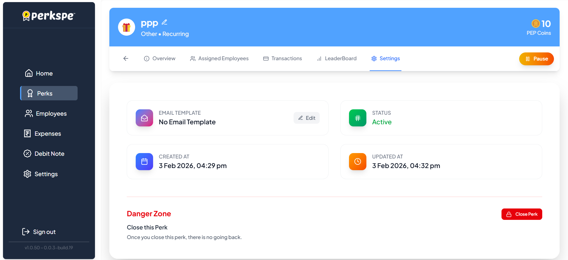 Perk Settings with Danger Zone