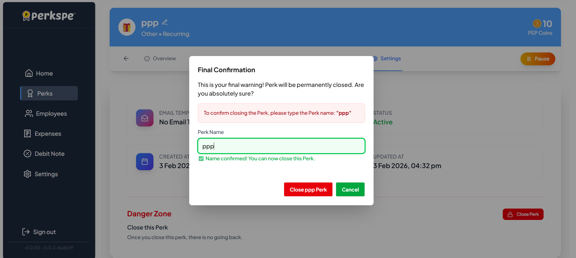 Final Confirmation Dialog