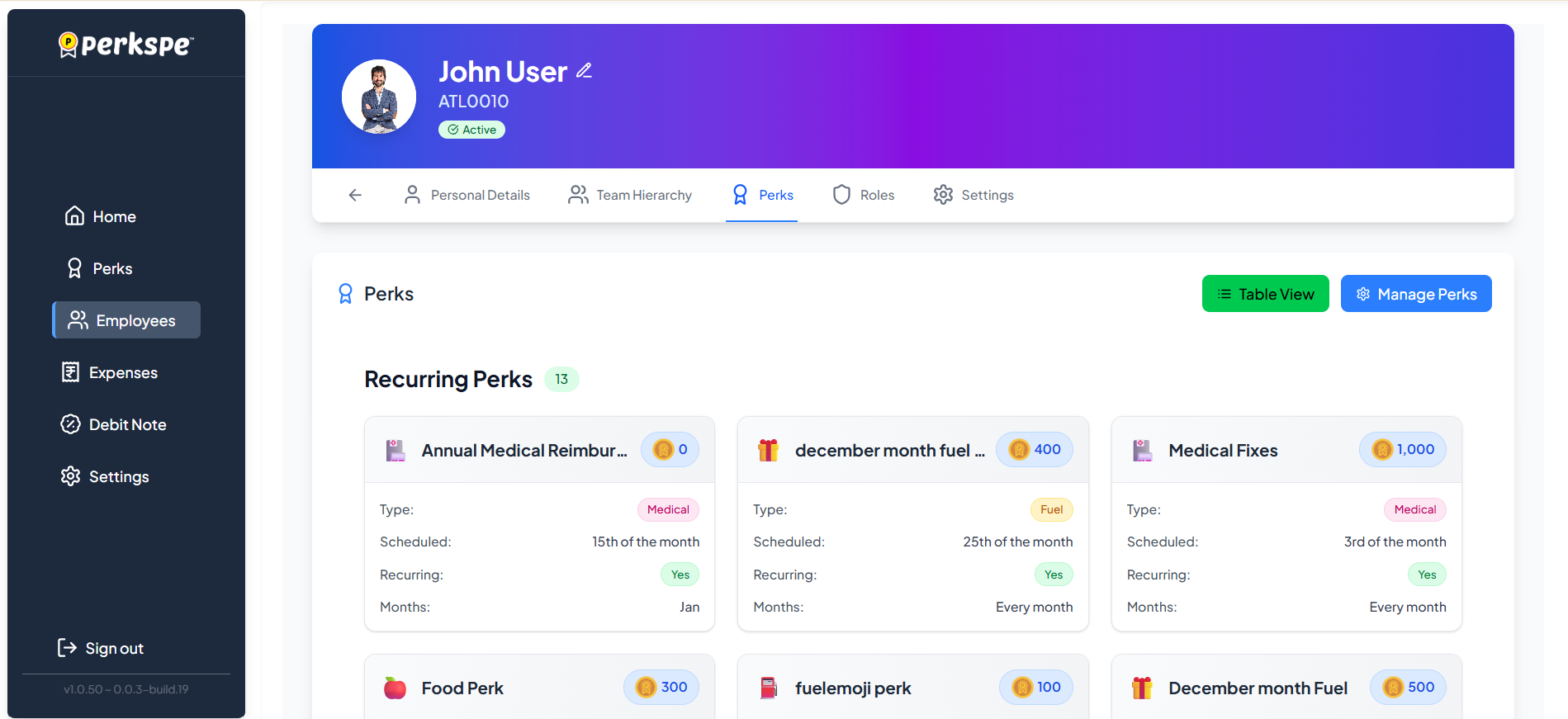 Employee Perks Card View