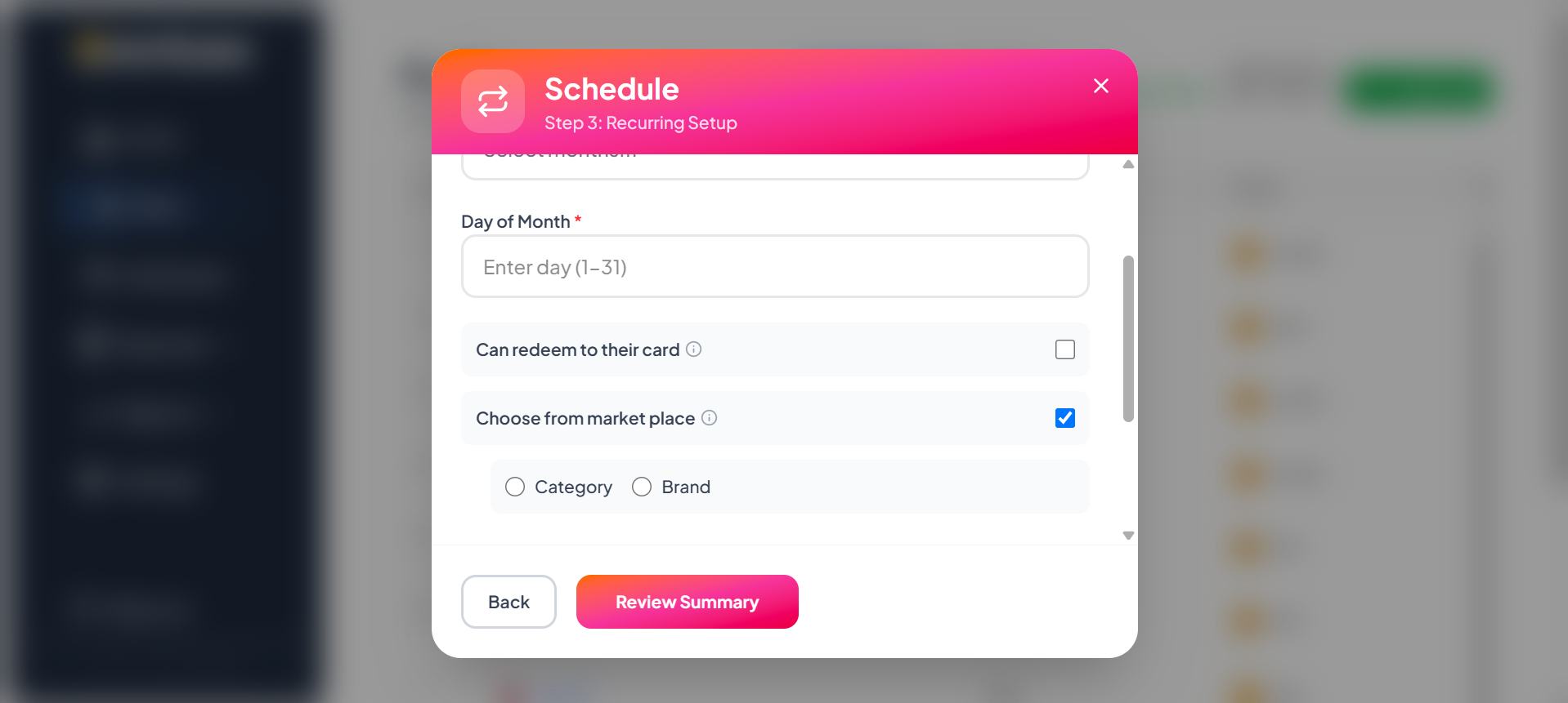 Marketplace Schedule